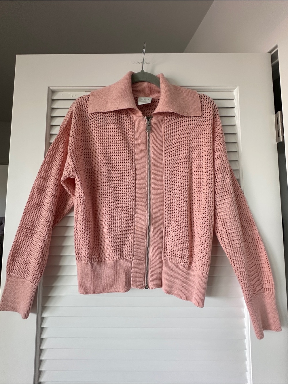 Varley Fairfield Knit Jacket Rose Pink Open Knit Cotton Zip Cardigan S